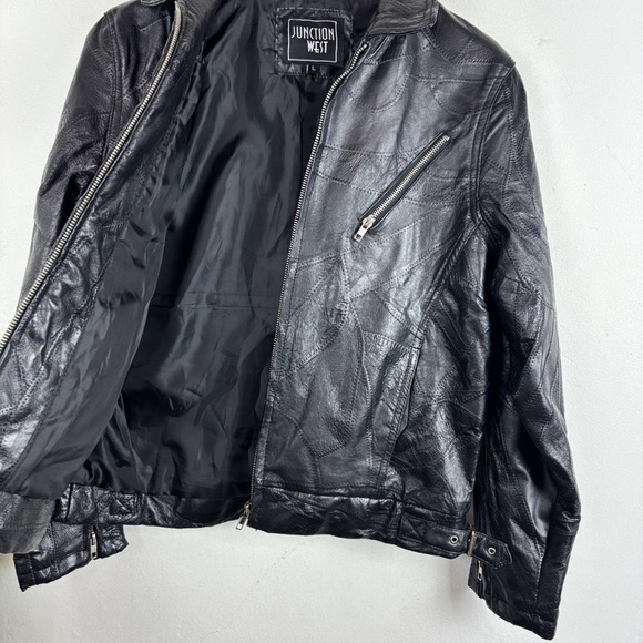Vintage Junction West Women’s Black Patchwork Leather Jacket Sz L - Picture 6 of 13